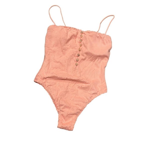 VIX PAULA HERMANNY Pink Romance Scales Buttons One Piece Swimwear Size L NWOT - Picture 12 of 16